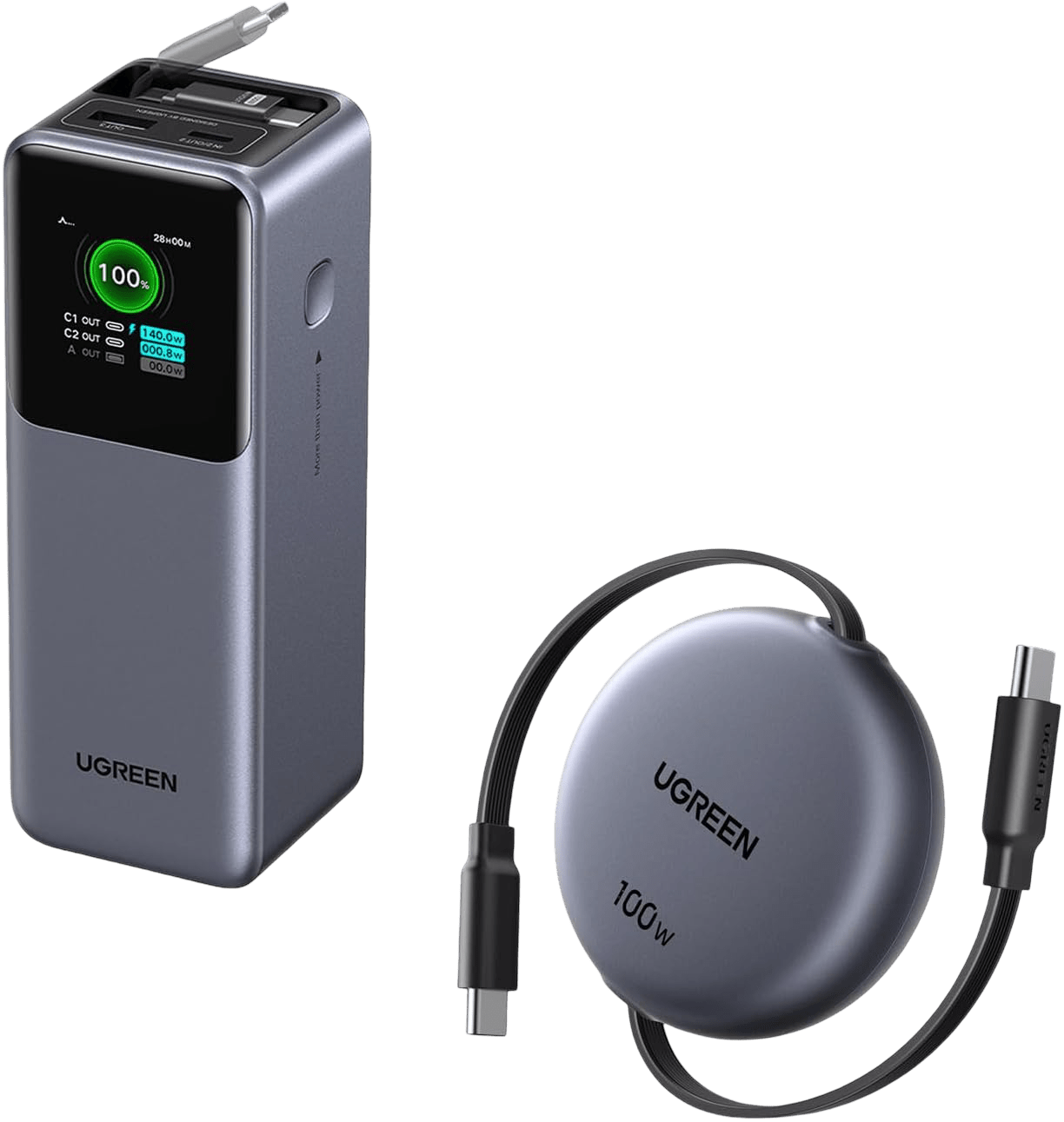 UGREEN 165W Retractable Power Bank 20000mAh with Retractable