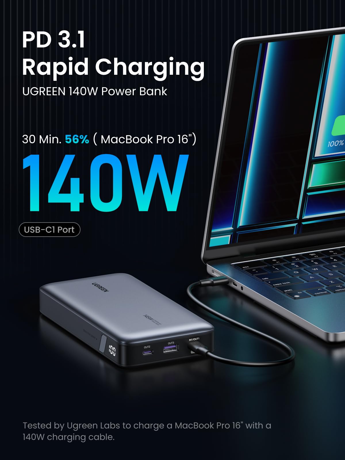145W 3 Ports 25000mAh Power Bank for Laptop | UGREEN US