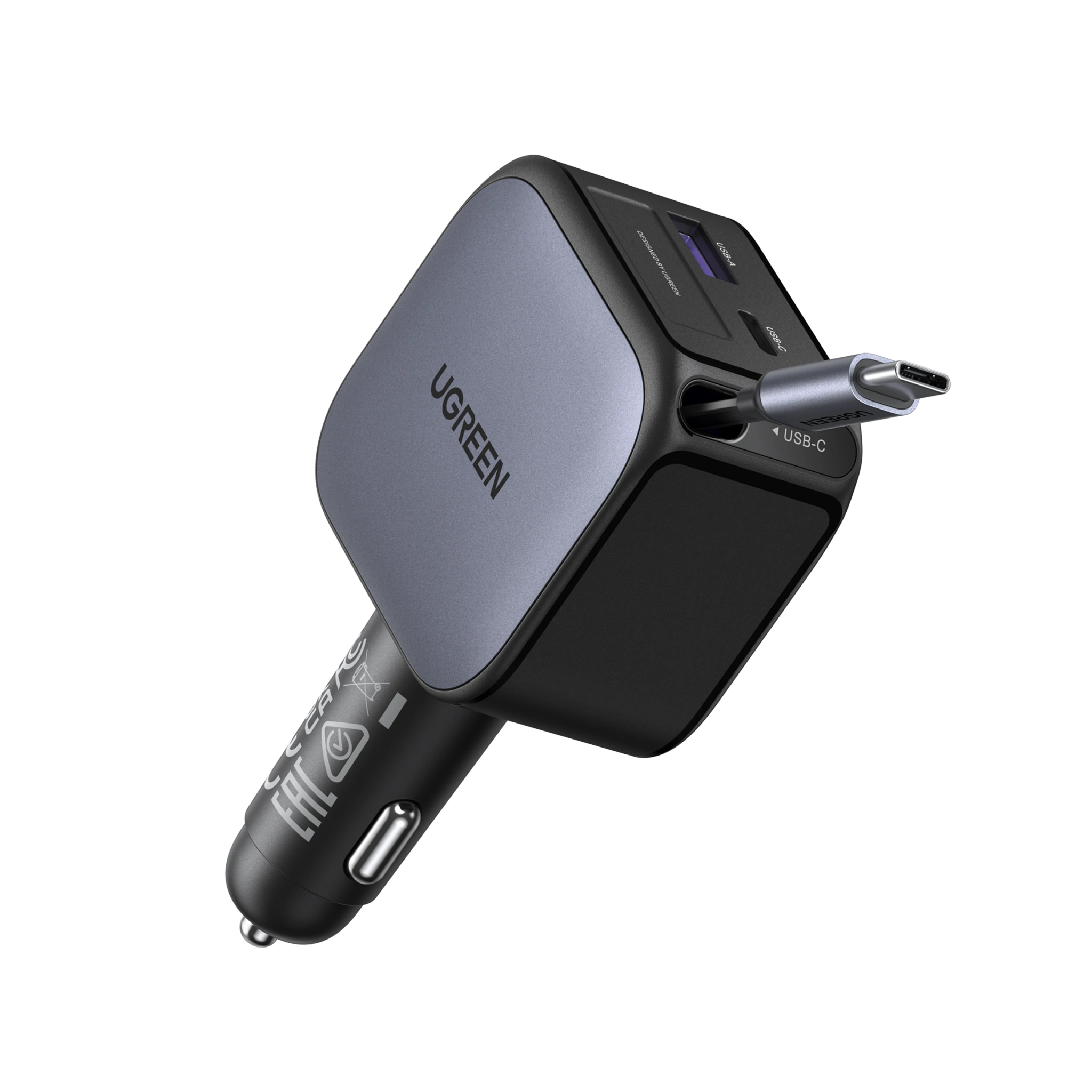 UGREEN 60W USB-C Car Charger - Built-In Cable with 2C1A Output  UGREEN US