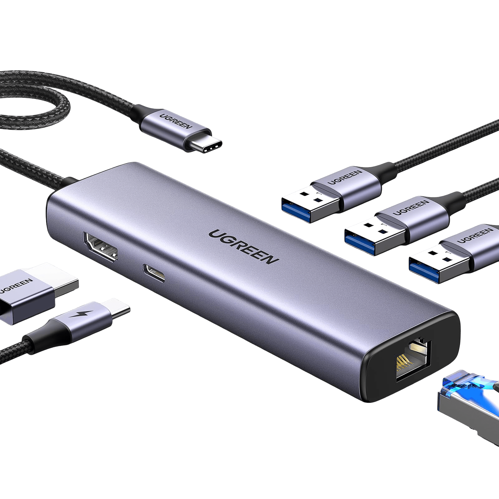 UGREEN Revodok 6 in 1 USB C Hub Gigabit Ethernet Adapter with 4K