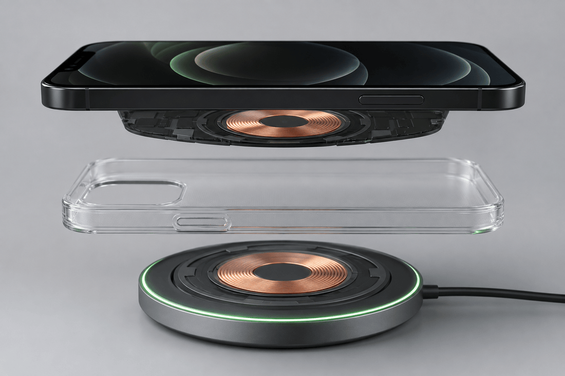 Phone charging through a clear case