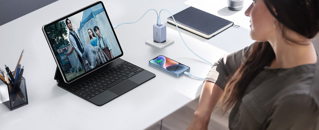 Phone charging with a fast charger while watching a video on a tablet