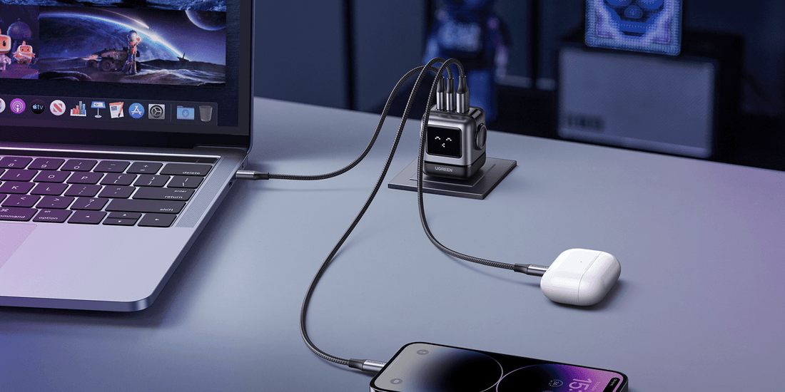 UGREEN Uno Charger 2 USB C ports, 1 USB A port, compatible with various devices