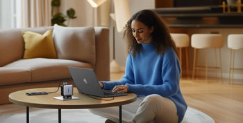 Fast charger powering a laptop and phone during home work