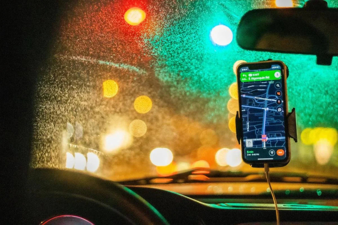 smartphone on car dashboard