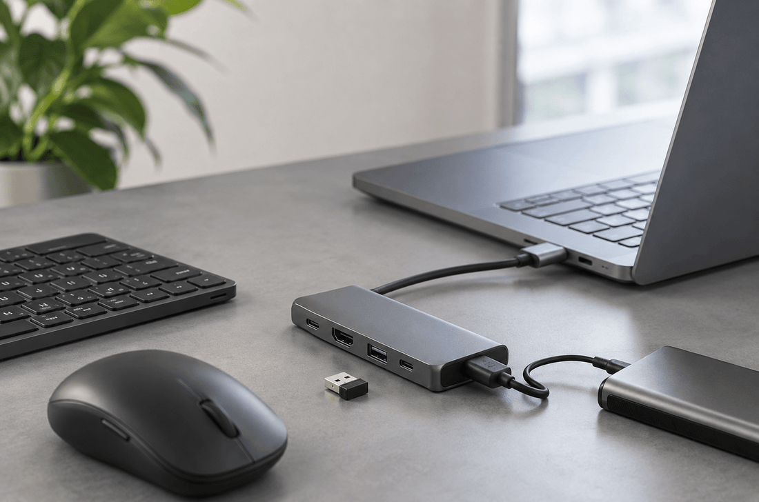 USB hub with wireless mouse and receiver
