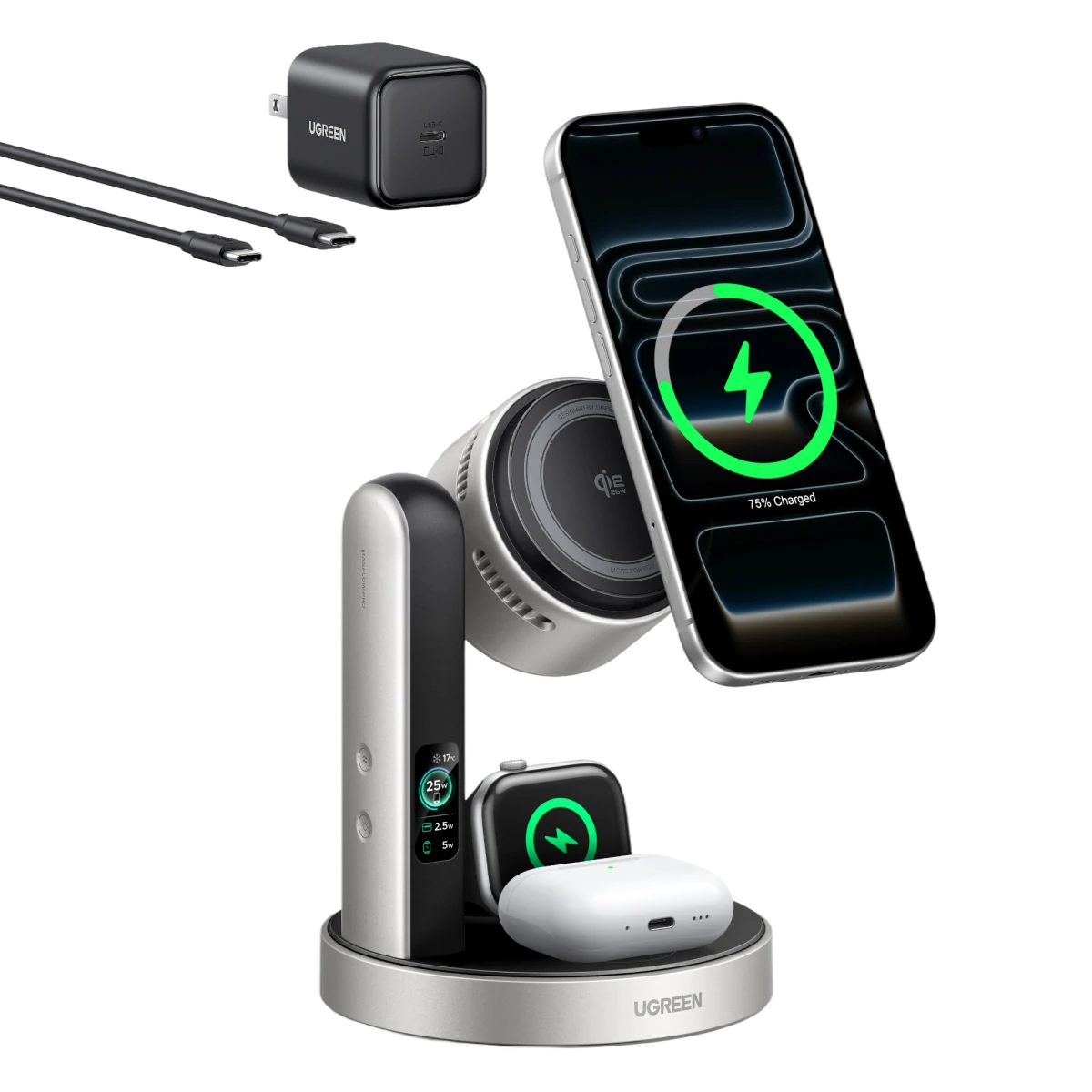 UGREEN MagFlow Pro Qi2 3-in-1 Wireless Charger