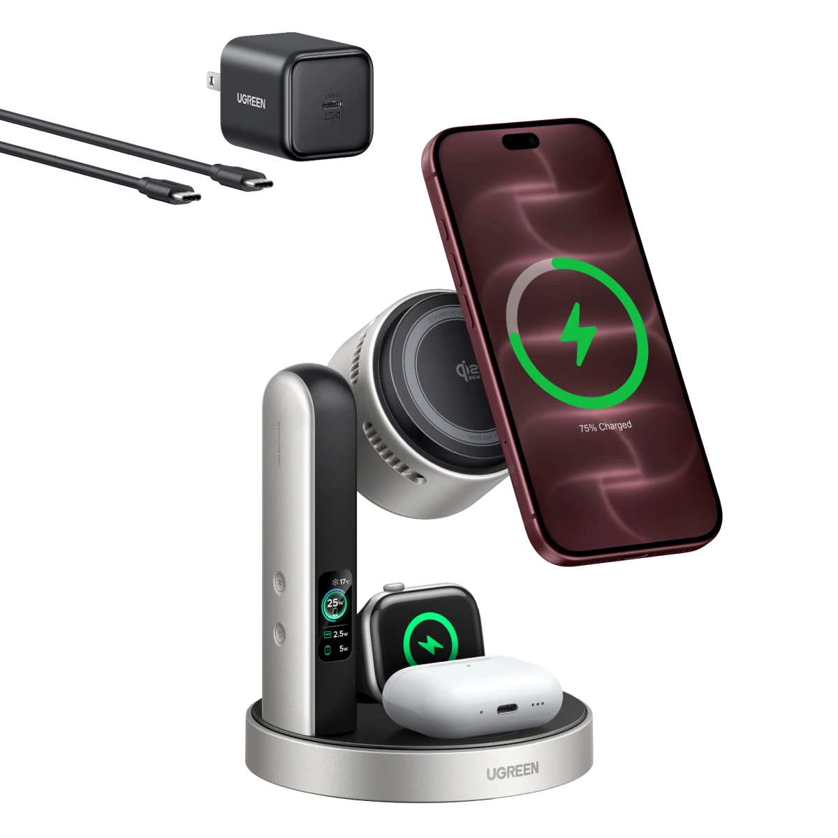 UGREEN MagFlow Pro Qi2 25W 3-in-1 Wireless Charger