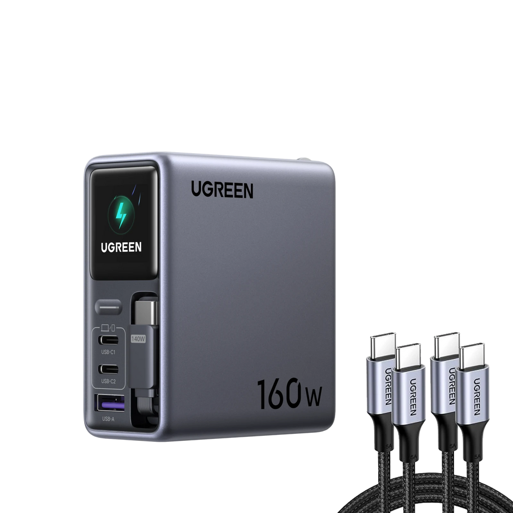UGREEN 160W Retractable Charger + 100W Cable 2-Pack
