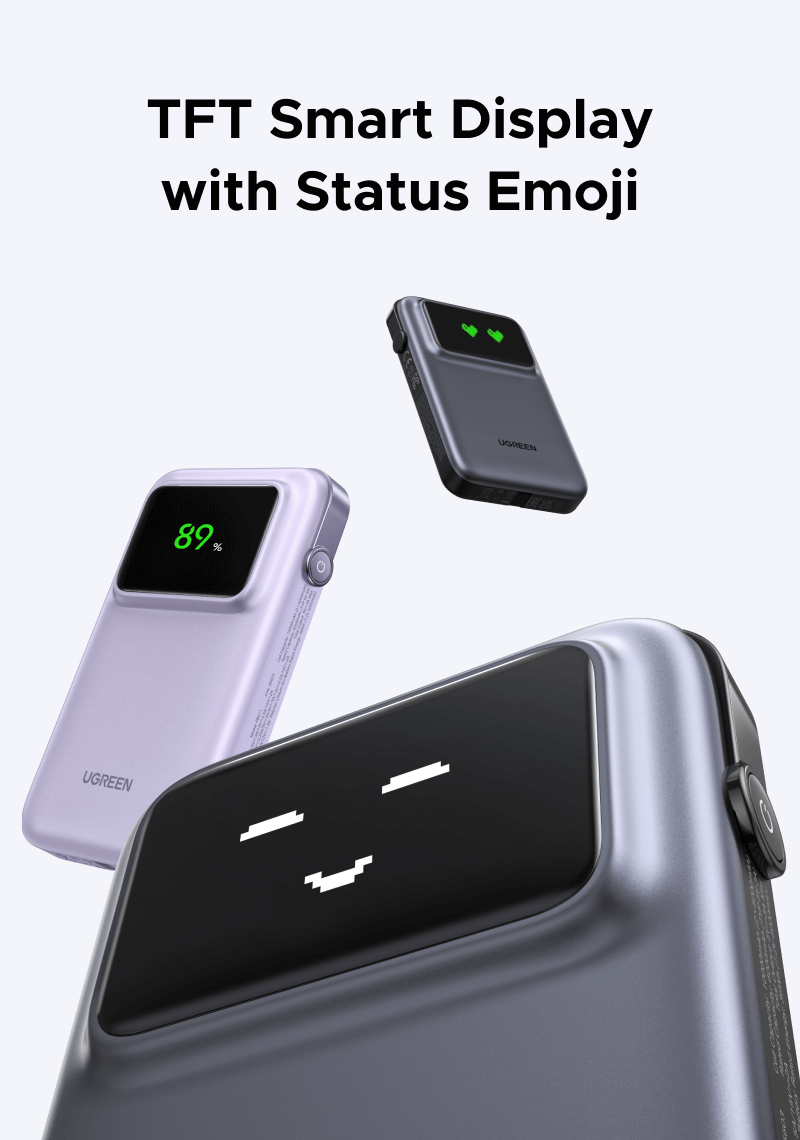 UGREEN Uno Power Bank 10000mAh 30W, UGREEN power bank TFT smart display with status emoji