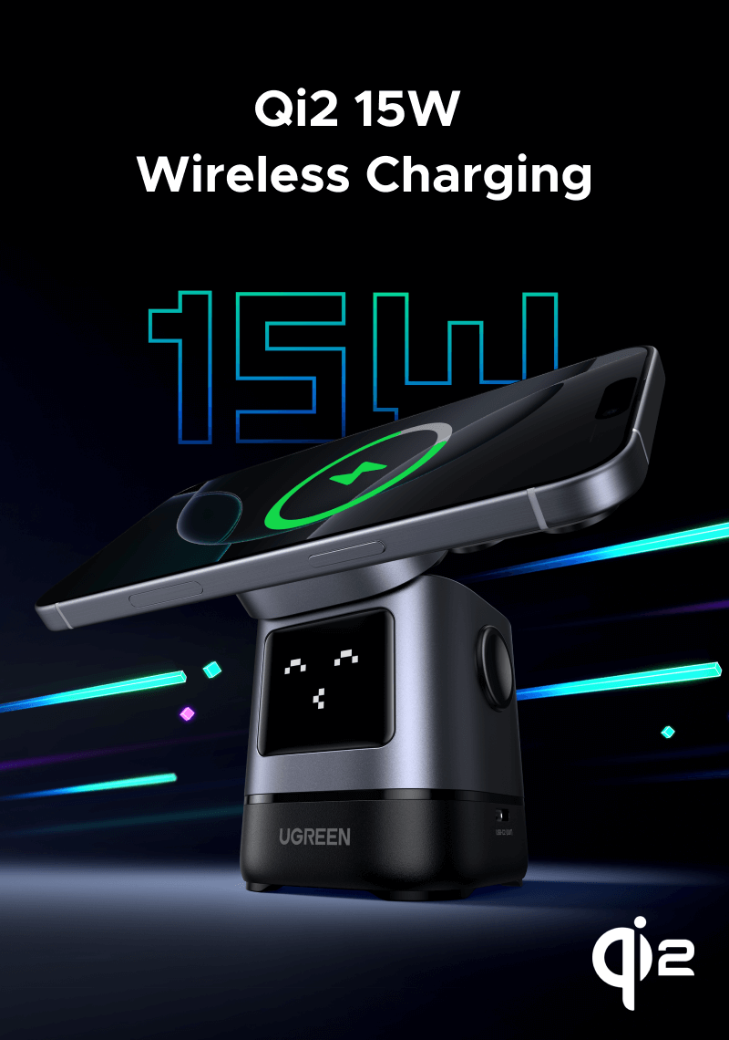 UGREEN UNO 2-in-1 magnetic power bank, UGREEN power bank Qi2 15W wireless charging