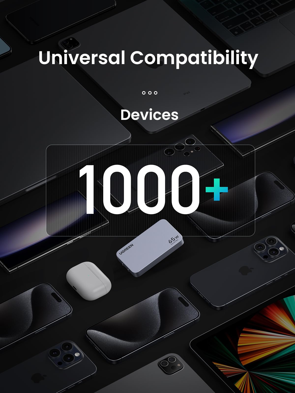 UGREEN  Nexode Pro 65w ultra iphone charger its compatibility with over 1000 devices.