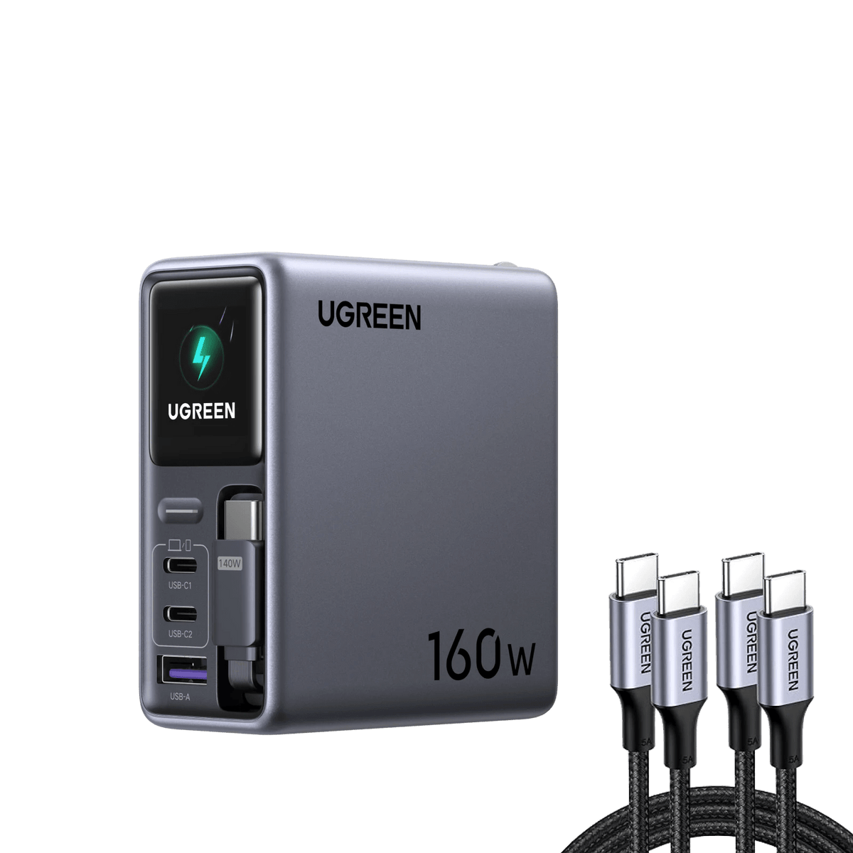 UGREEN 160W Retractable Charger + 100W Cable 2-Pack