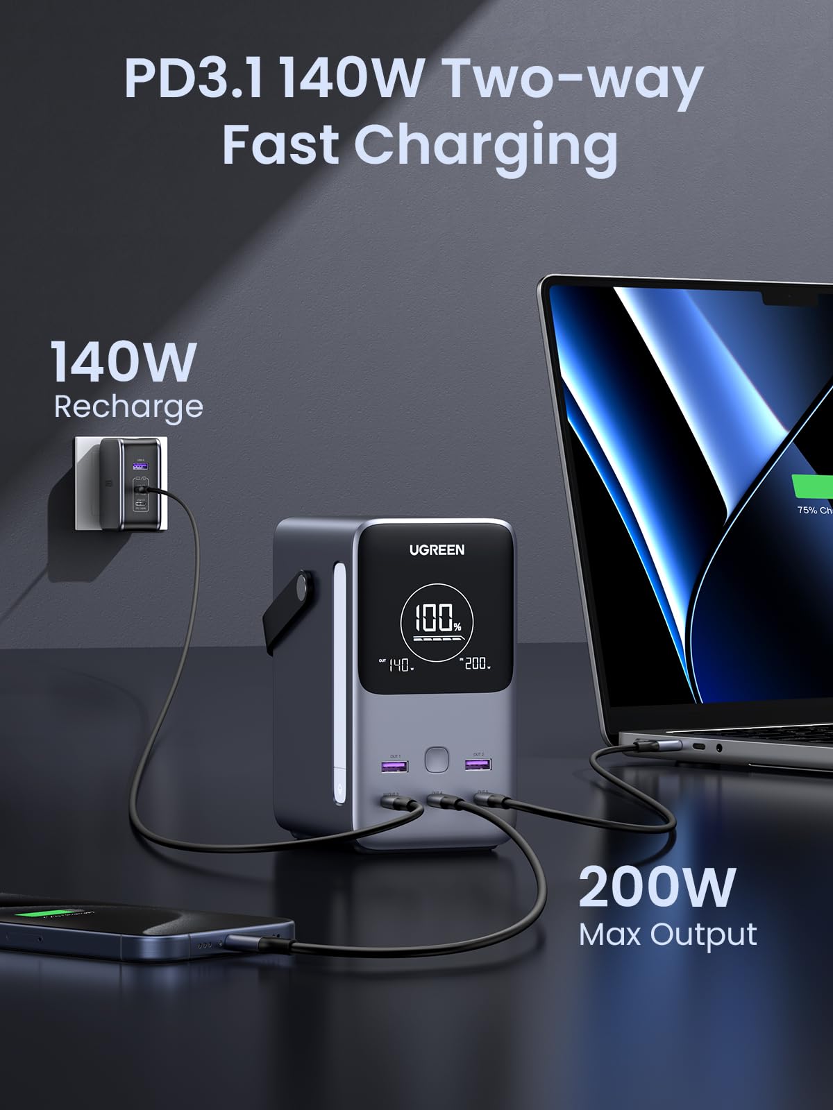 UGREEN Portable Power Station 48000mAh 300W with Smart Digital