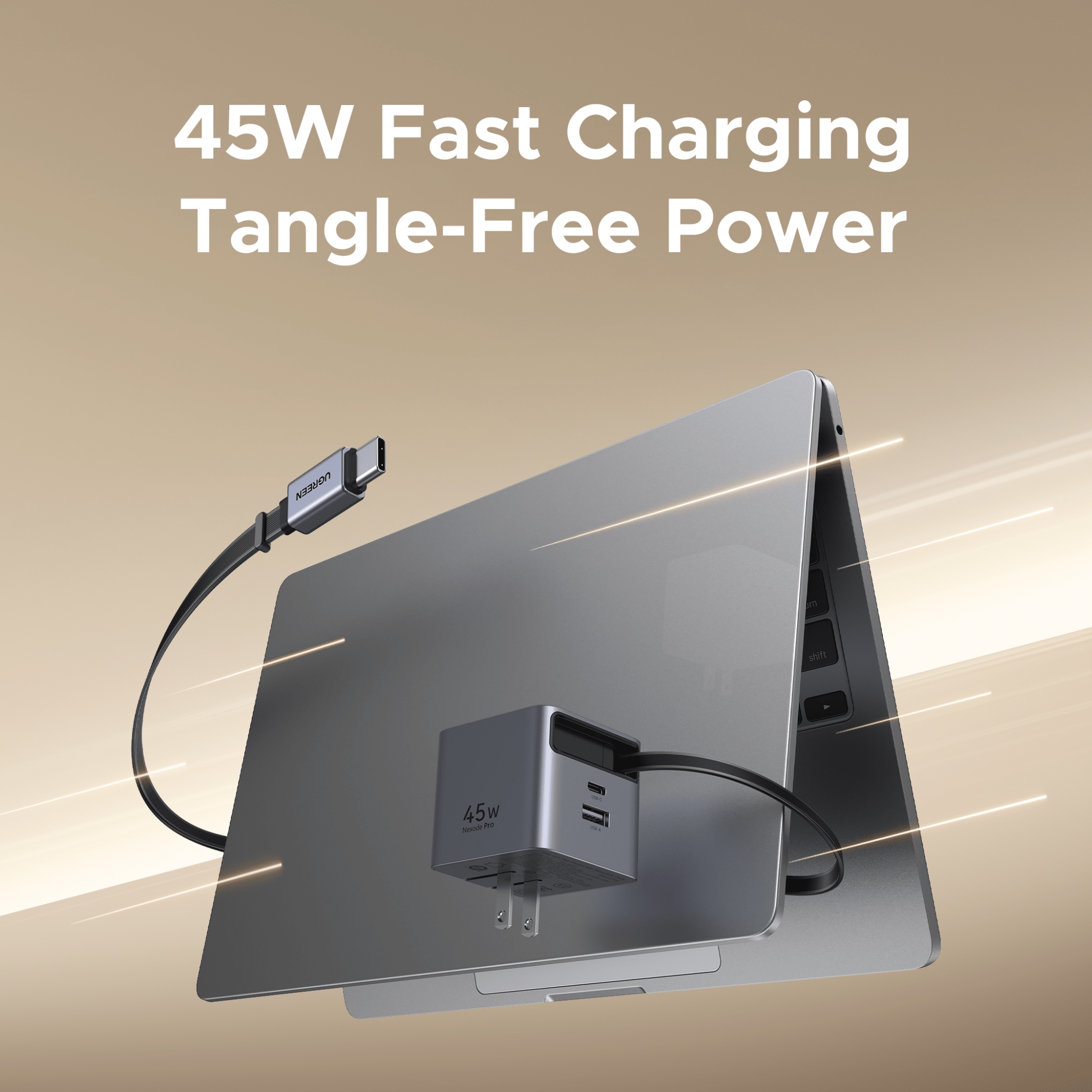 UGREEN 45W 3 in 1 GaN USB-C Charger with Retractable Cable