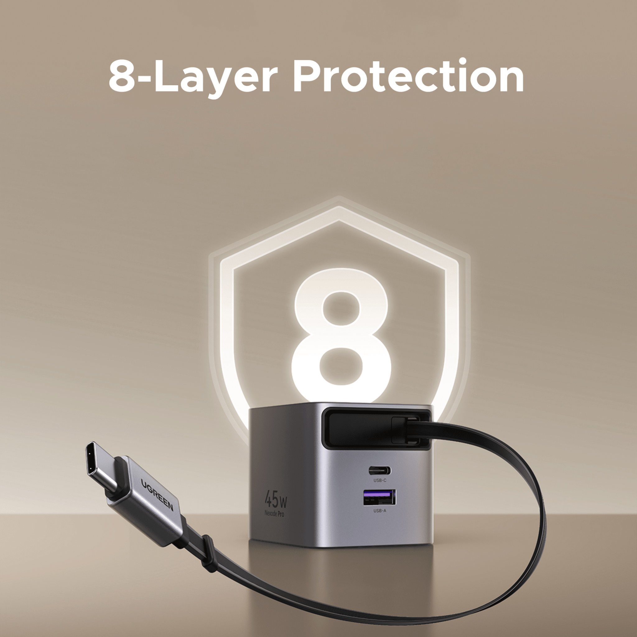 UGREEN 45W 3 in 1 GaN USB-C Charger with Retractable Cable