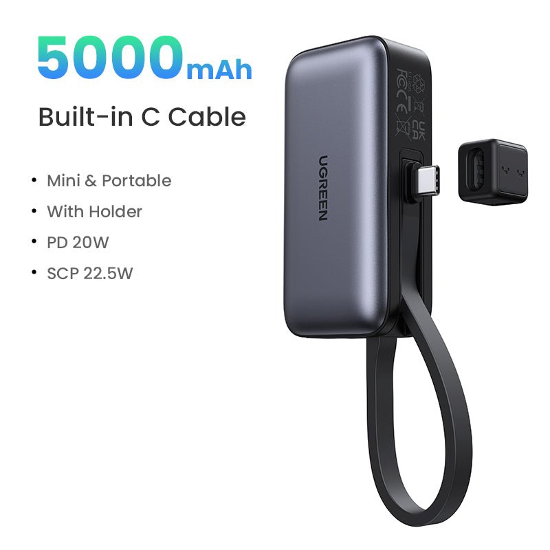 UGREEN Mini Power Bank 5000mAh 22.5W with Built-in Cable – UGREEN US
