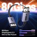 UGREEN 80Gbps 16K@60Hz 1080P@540Hz DisplayPort Cable 2.1 DP Cord, 16FT