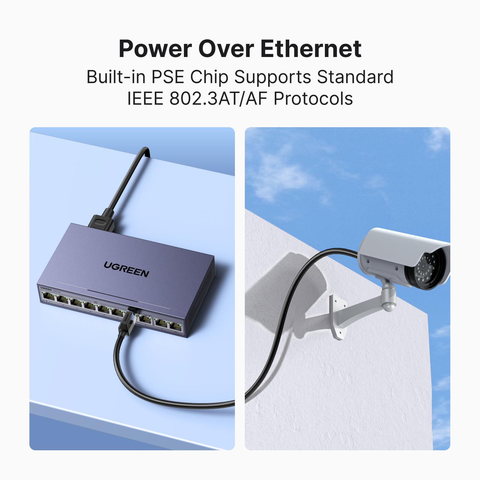 UGREEN Ethernet Switch, 10-Port PoE Switch, 8 PoE+@60W and 2 Gigabit U ...