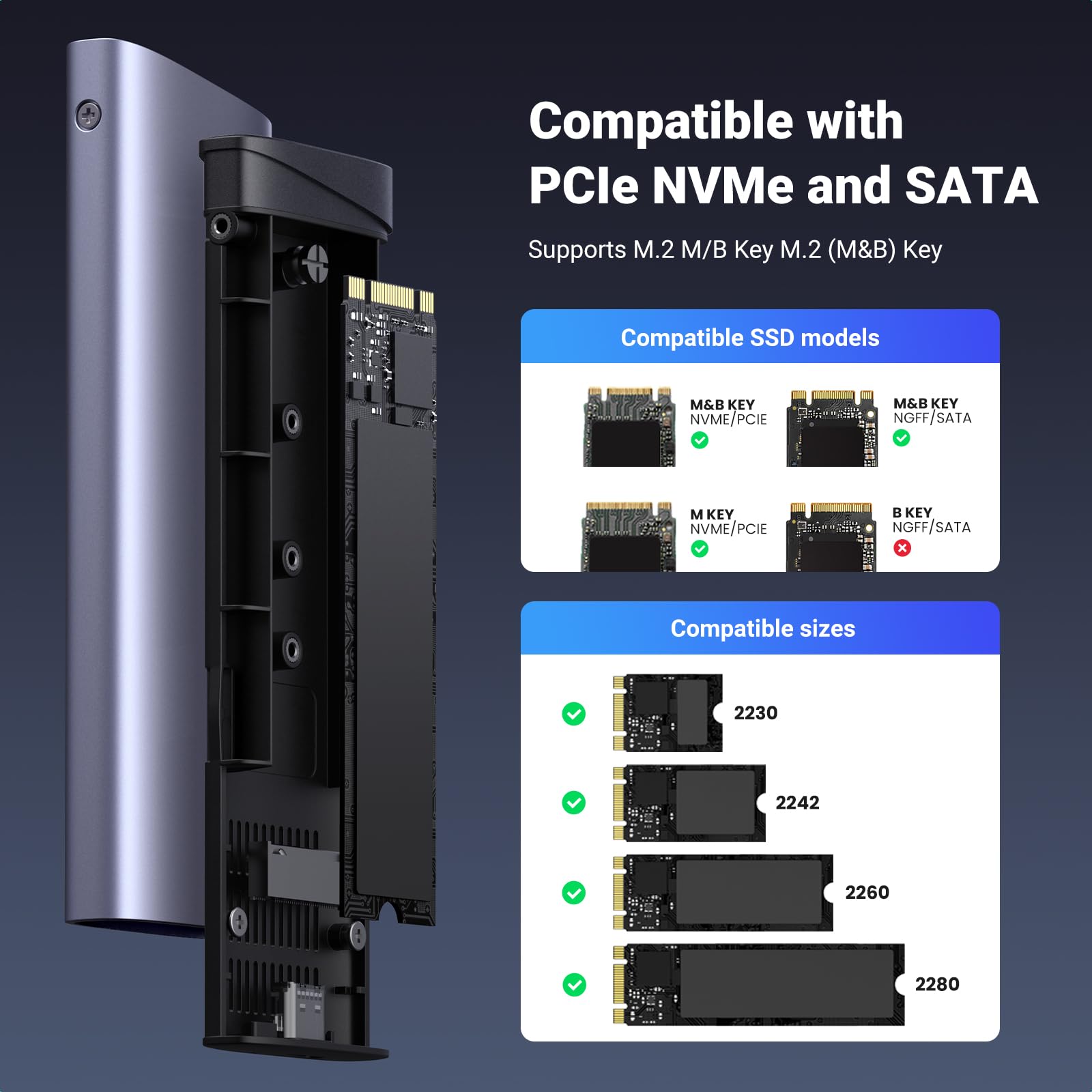 UGREEN M.2 NVMe & SATA SSD Enclosure | 10Gbps USB 3.2 Gen 2