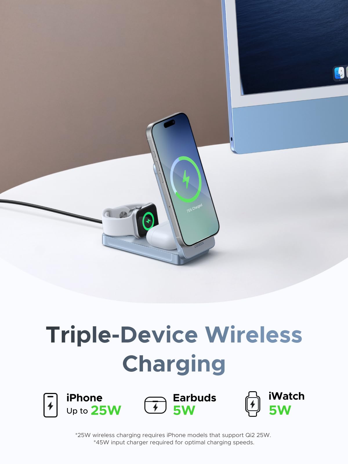 3-in-1 Wireless Charger: 25W iPhone, Apple Watch & AirPods | UGREEN US