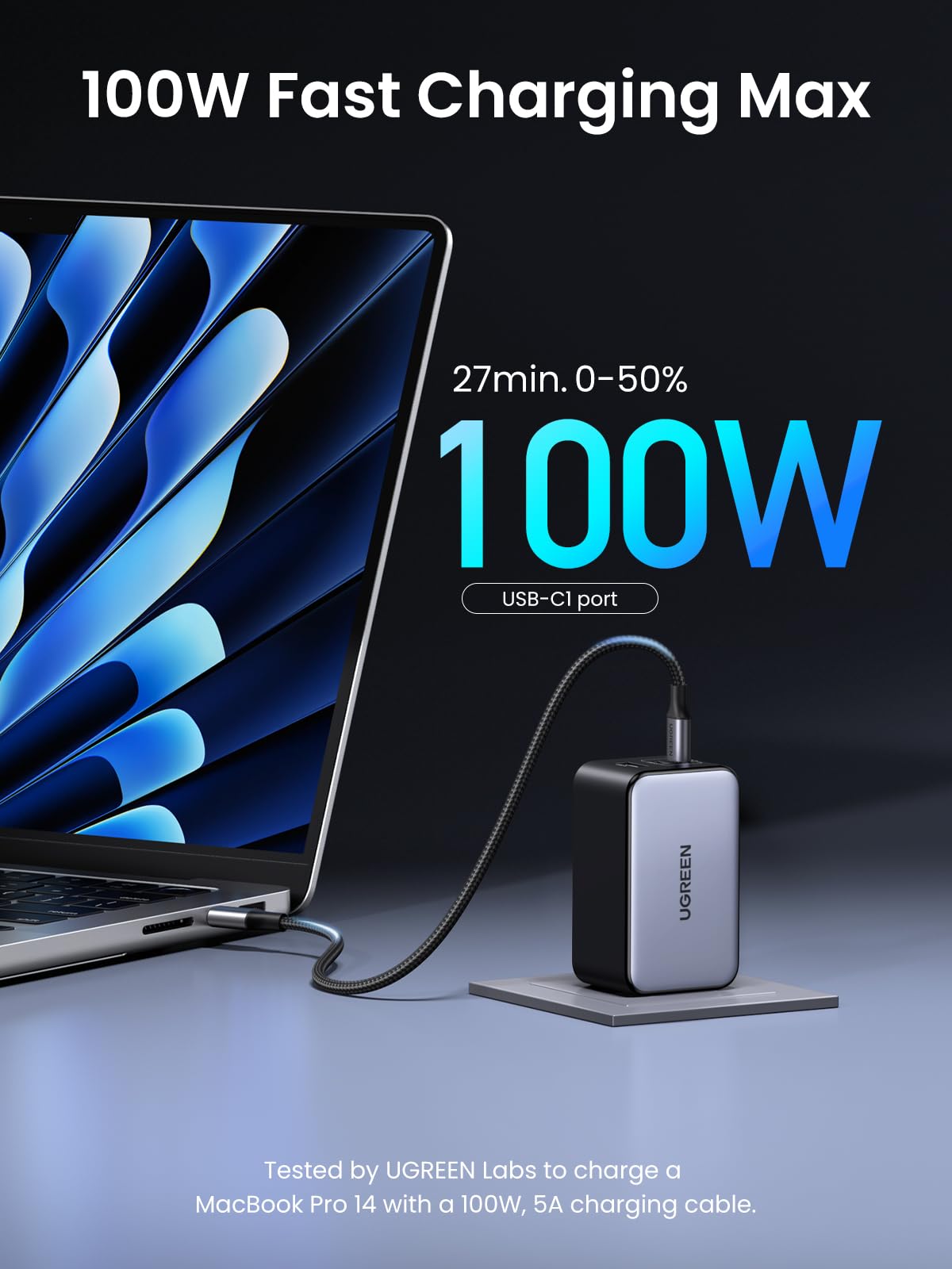 UGREEN 100W USB-C GaN Charger - 3 Ports for Laptops & Devices