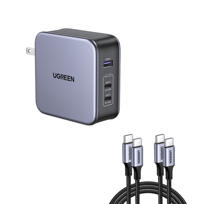 UGREEN Nexode 140W GaN USB-C Charger - 3-Port, PPS PD 3.1, Fast Charging (Gray)