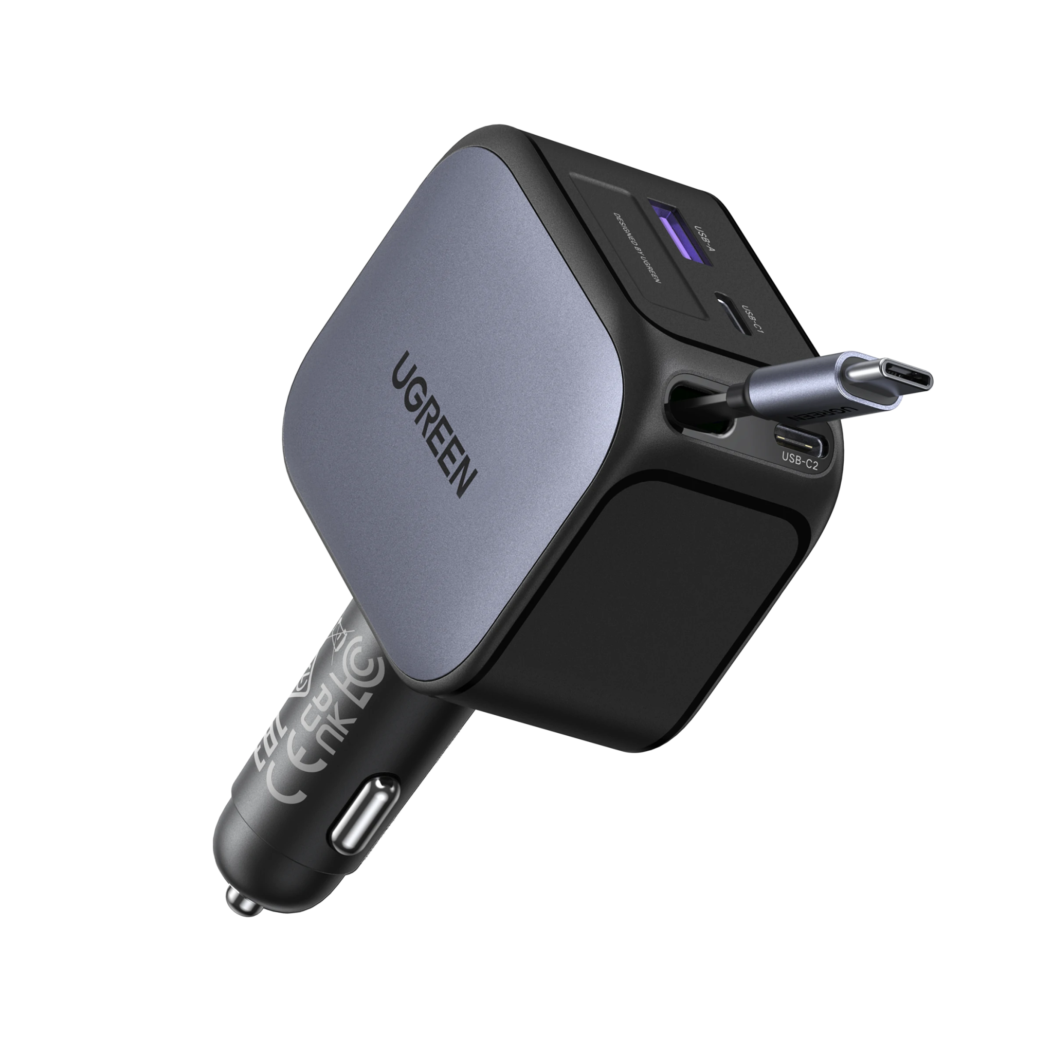 UGREEN Nexode Car Charger 145W with Retractable USB-C Cable