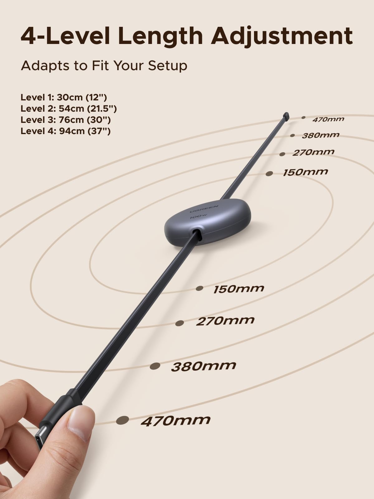 UGREEN USB-C to USB-C 100W Cable - Retractable & Fast Charging Ready