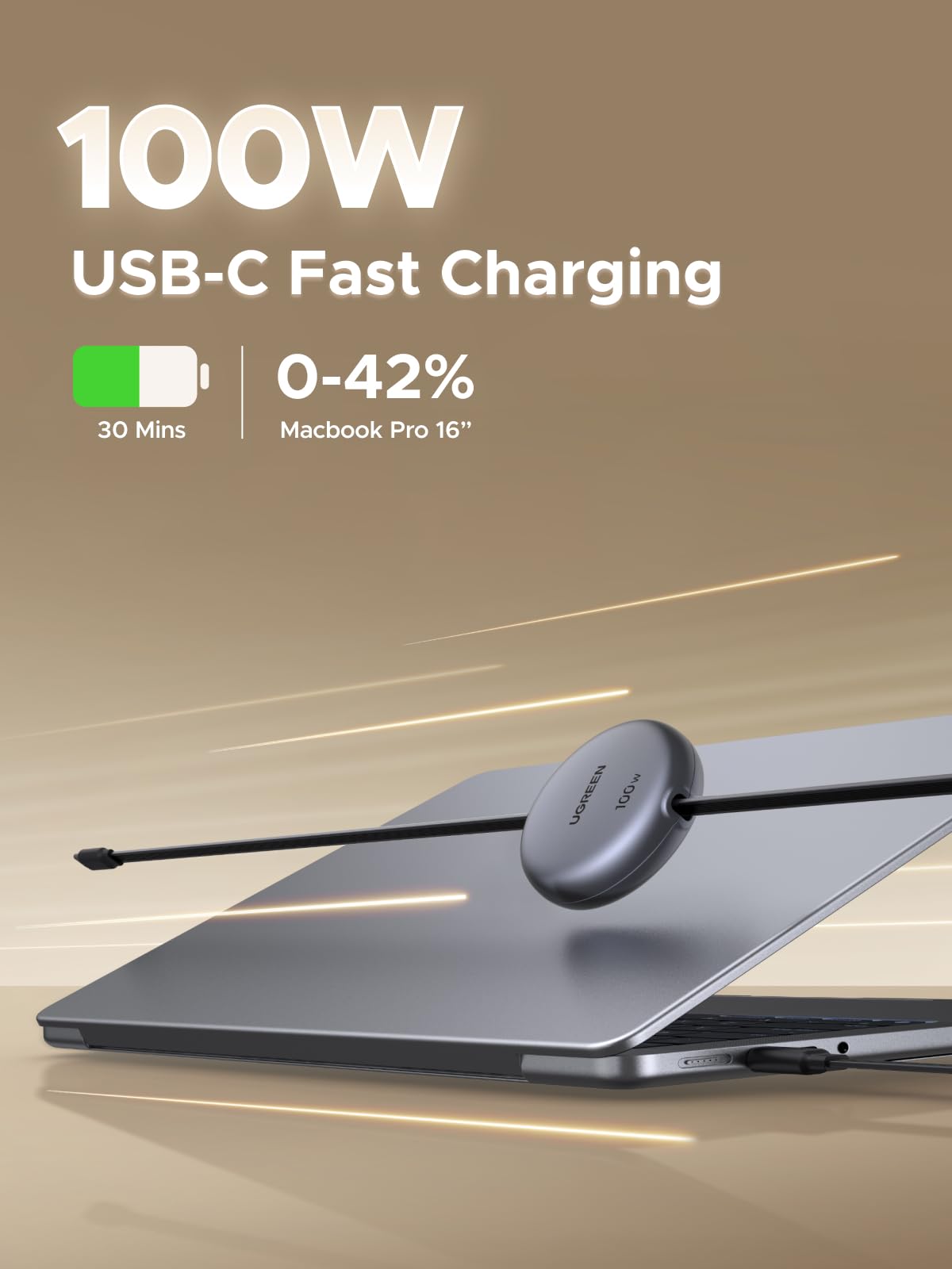 UGREEN USB-C to USB-C 100W Cable - Retractable & Fast Charging Ready