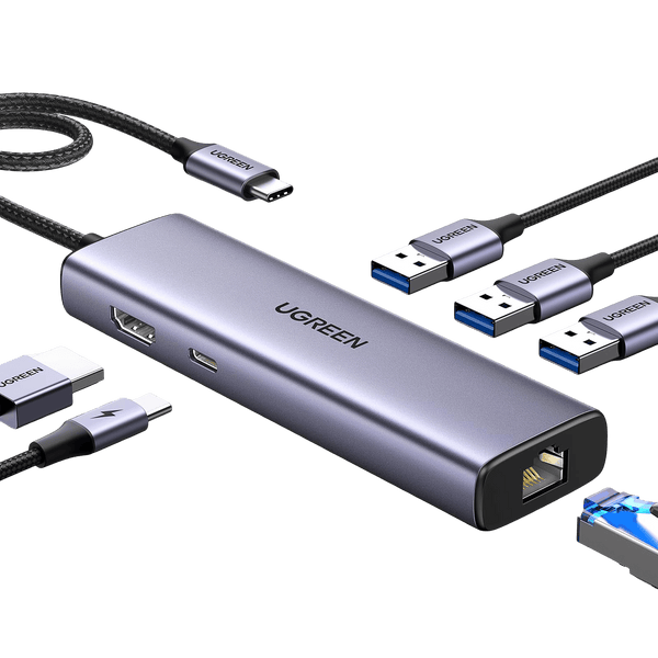UGREEN Revodok 6 in 1 USB C Hub Gigabit Ethernet Adapter with 4K HDMI