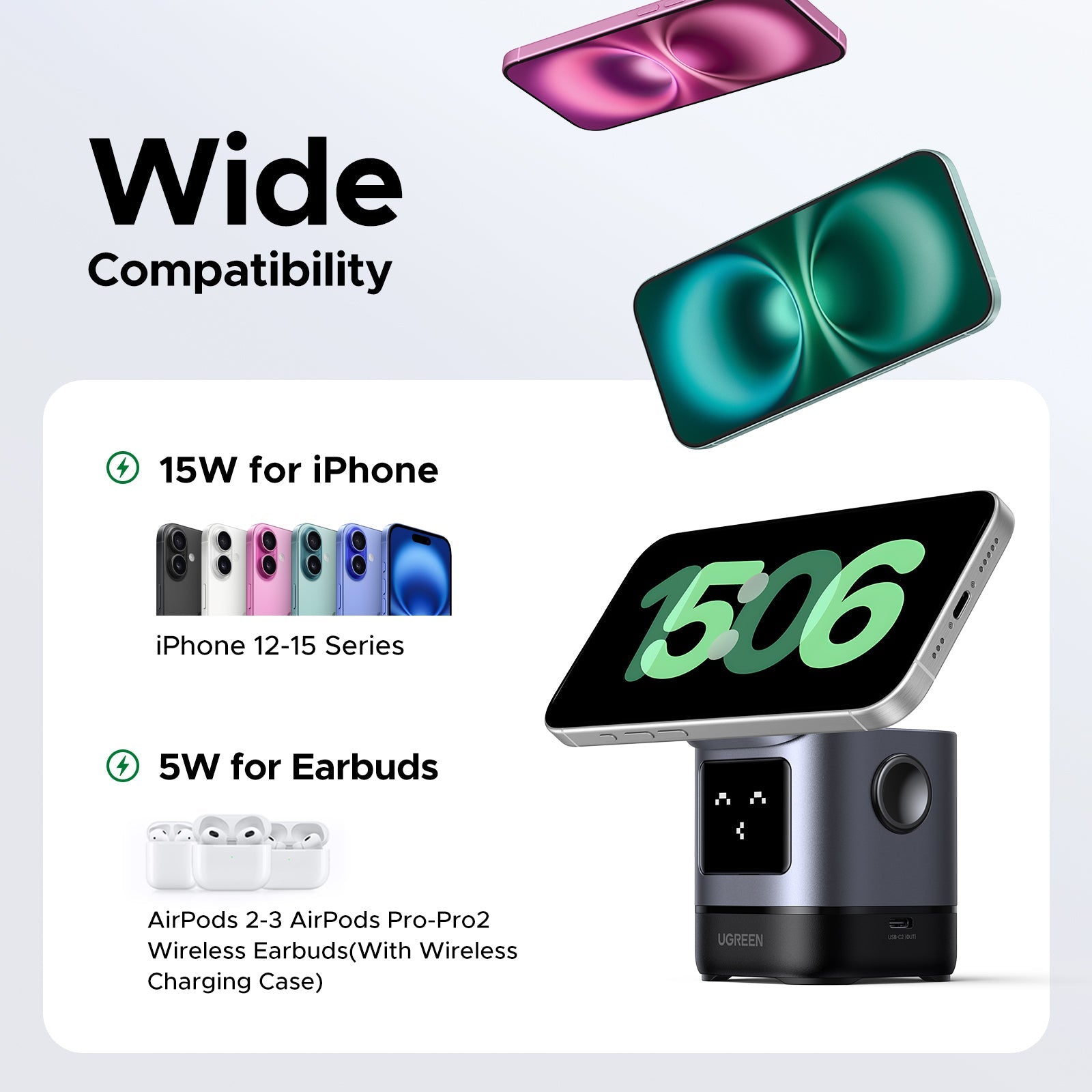 UGREEN charger, UGREEN Uno 2-in-1 Magnetic Wireless Charger 15W