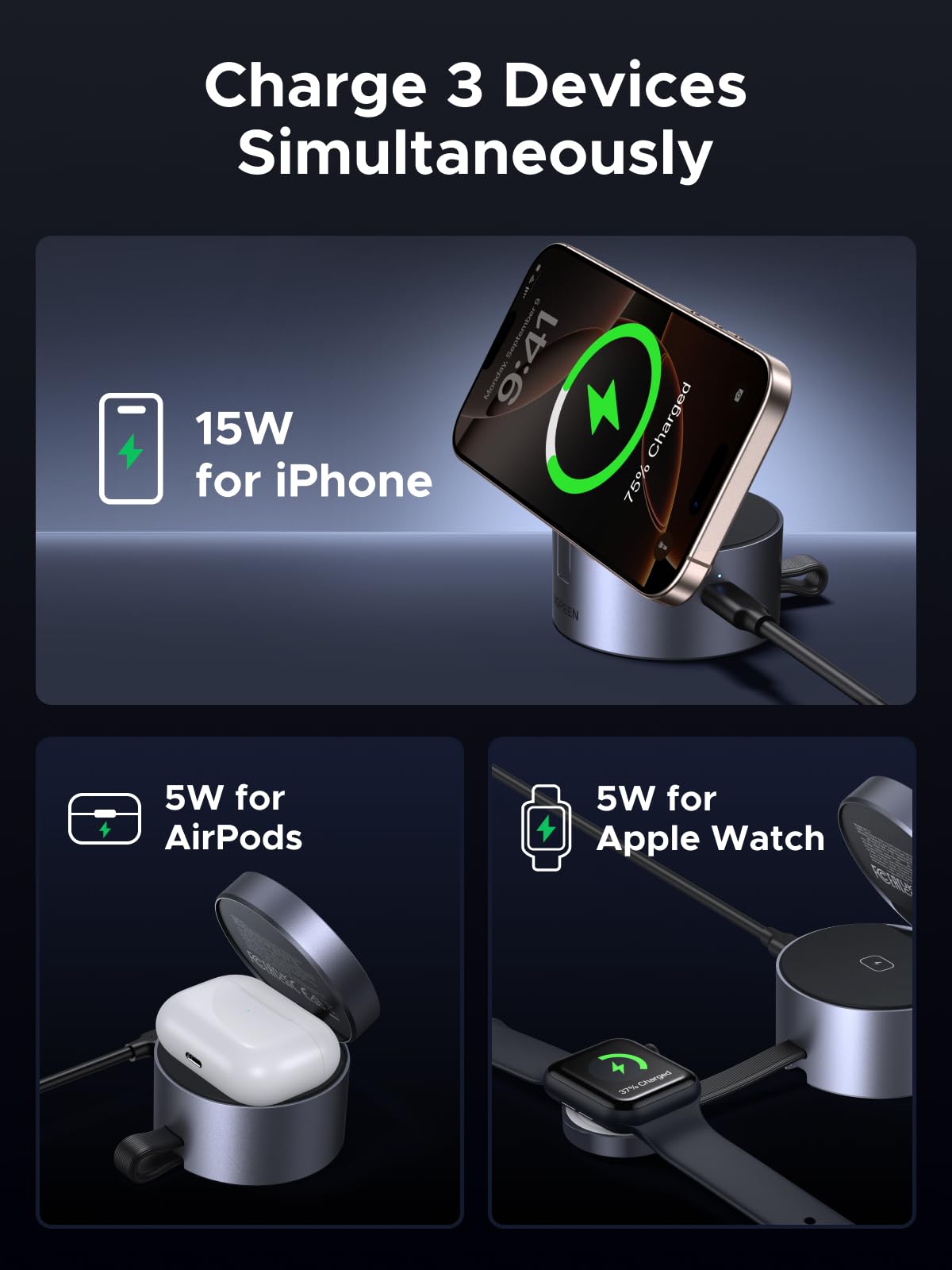 UGREEN UNO 3-in-1 Magnetic Wireless Charger 25W MagSafe – UGREEN US