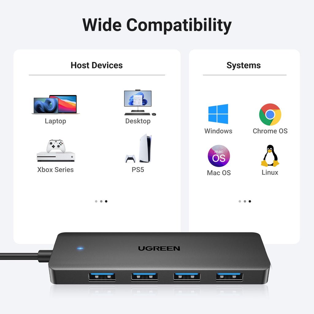 UGREEN USB 3.0 Hub, 4 Ports USB A Splitter Ultra-Slim USB Expander, 3.3 ft