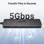 UGREEN USB 3.0 Hub, 4 Ports USB A Splitter Ultra-Slim USB Expander, 3.3 ft