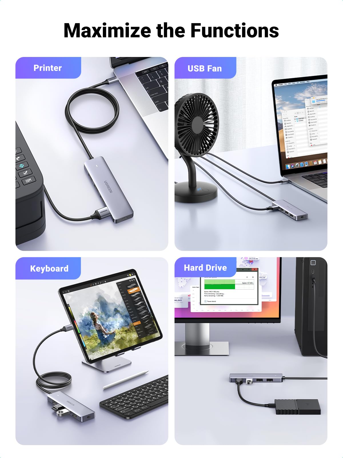 NOVOO Hub USB C 4 Porte USB 3.0, Trasferimento Dati 5 Gbit/s, Adattatore USB Porta di