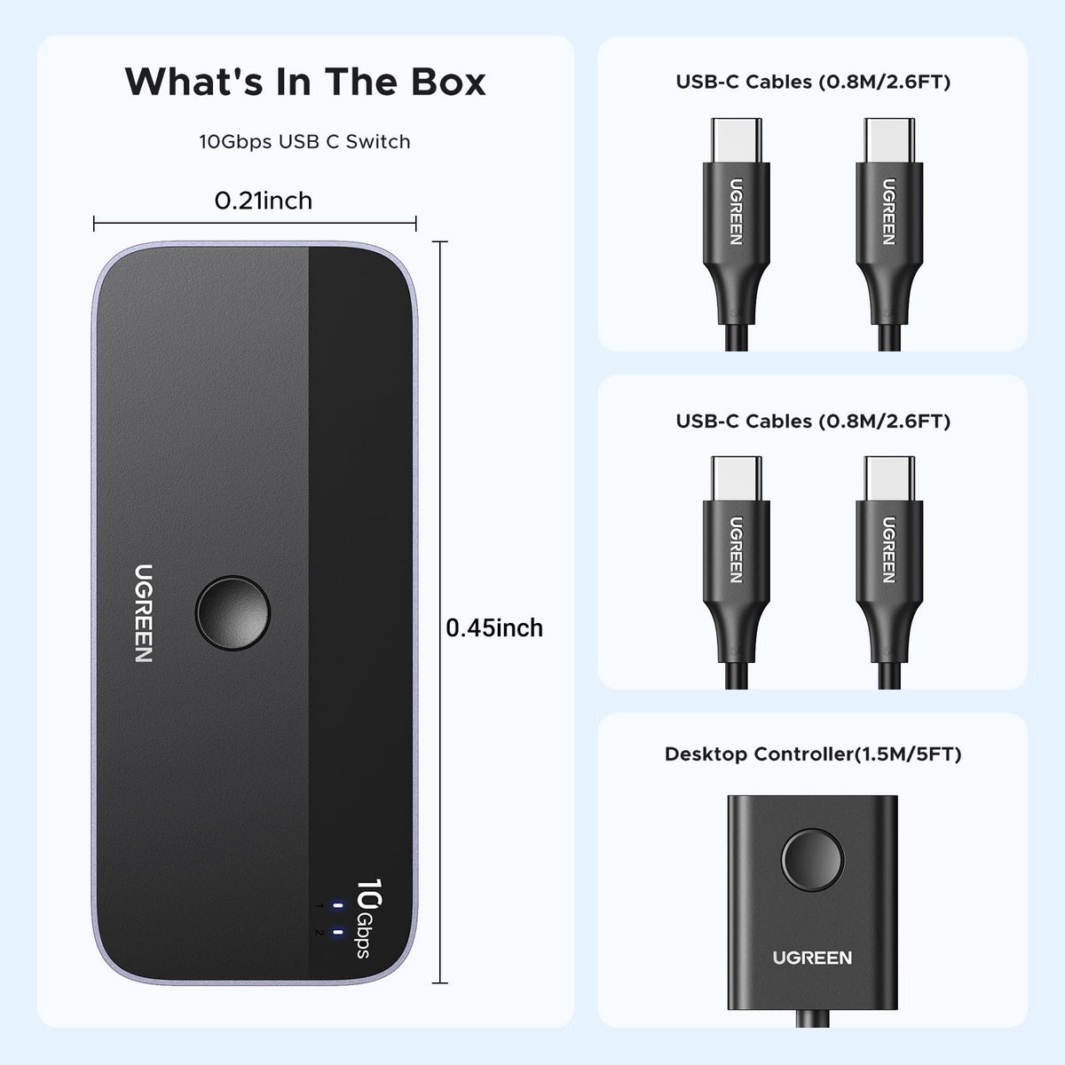 UGREEN USB C Switch - 2-Port, 4 x USB 3.2, 10Gbps Data