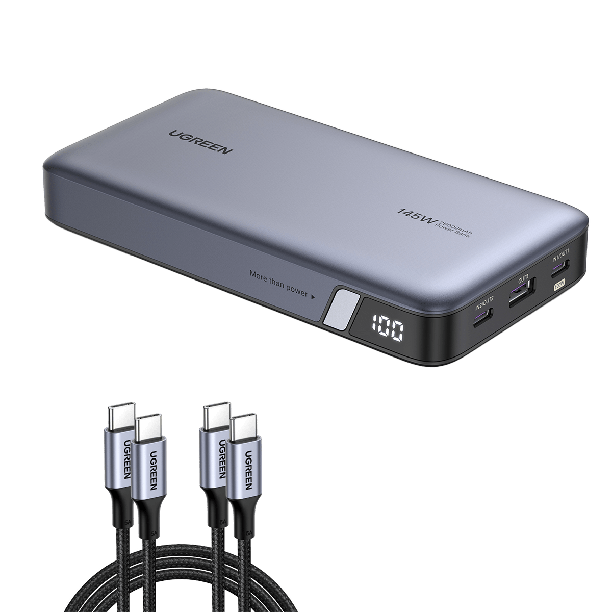 (Bundle) 145W Power Bank + 3.3FT 100W USB-C Cable 2 Pack