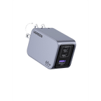 UGREEN 65w Nexode Pro iphone charger in a sleek gray color, featuring a USB-A port and two USB-C ports (USB-C1 and USB-C2)