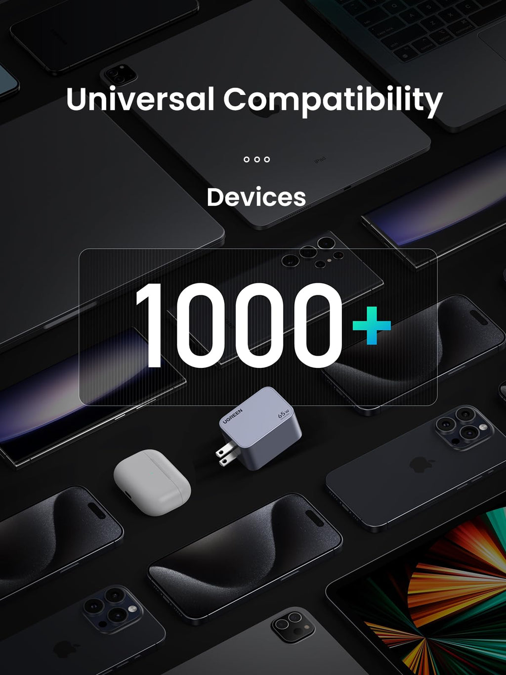 UGREEN nexode pro 65w iphone charger with over 1000 devices. 