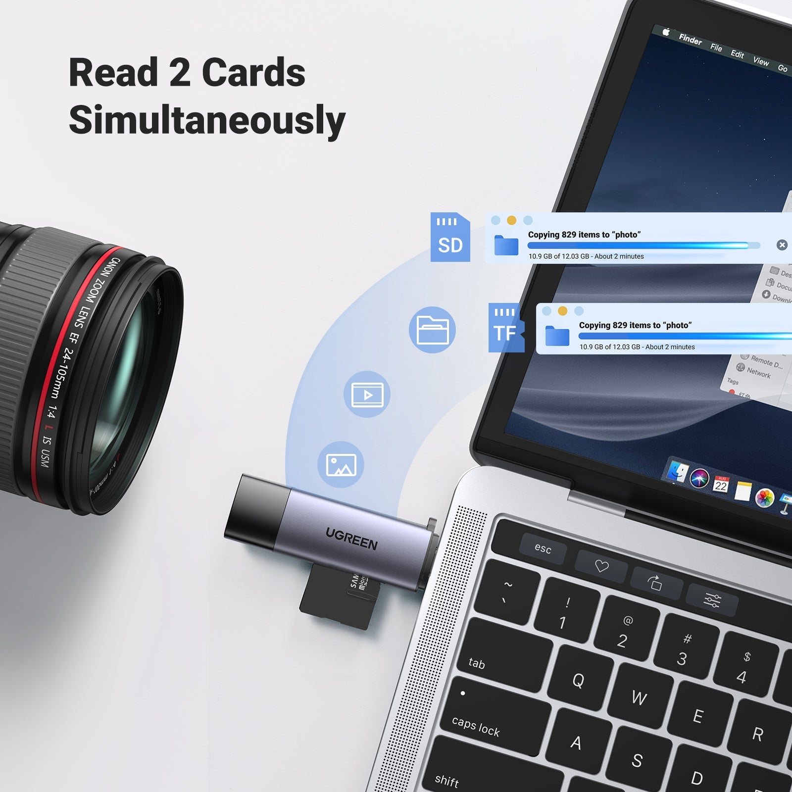 UGREEN 2-in-1 USB C OTG Card Reader - Thumbnail 3