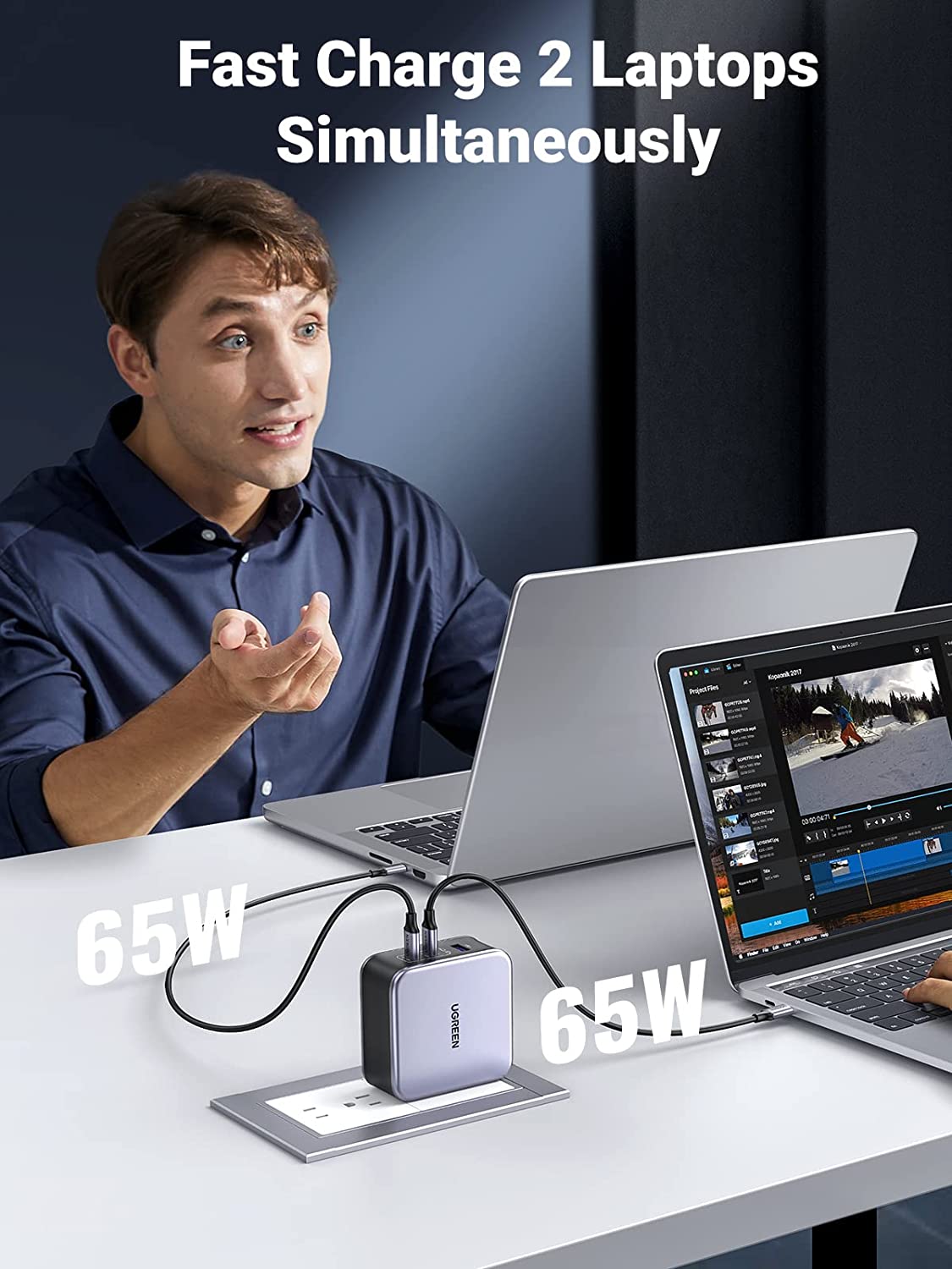 UGREEN 140W iphone charger that can fast charge two laptops simultaneously at 65W each