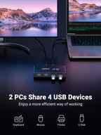 UGREEN USB 3.0 4-Port Switch With 2 Pack USB Male Cable