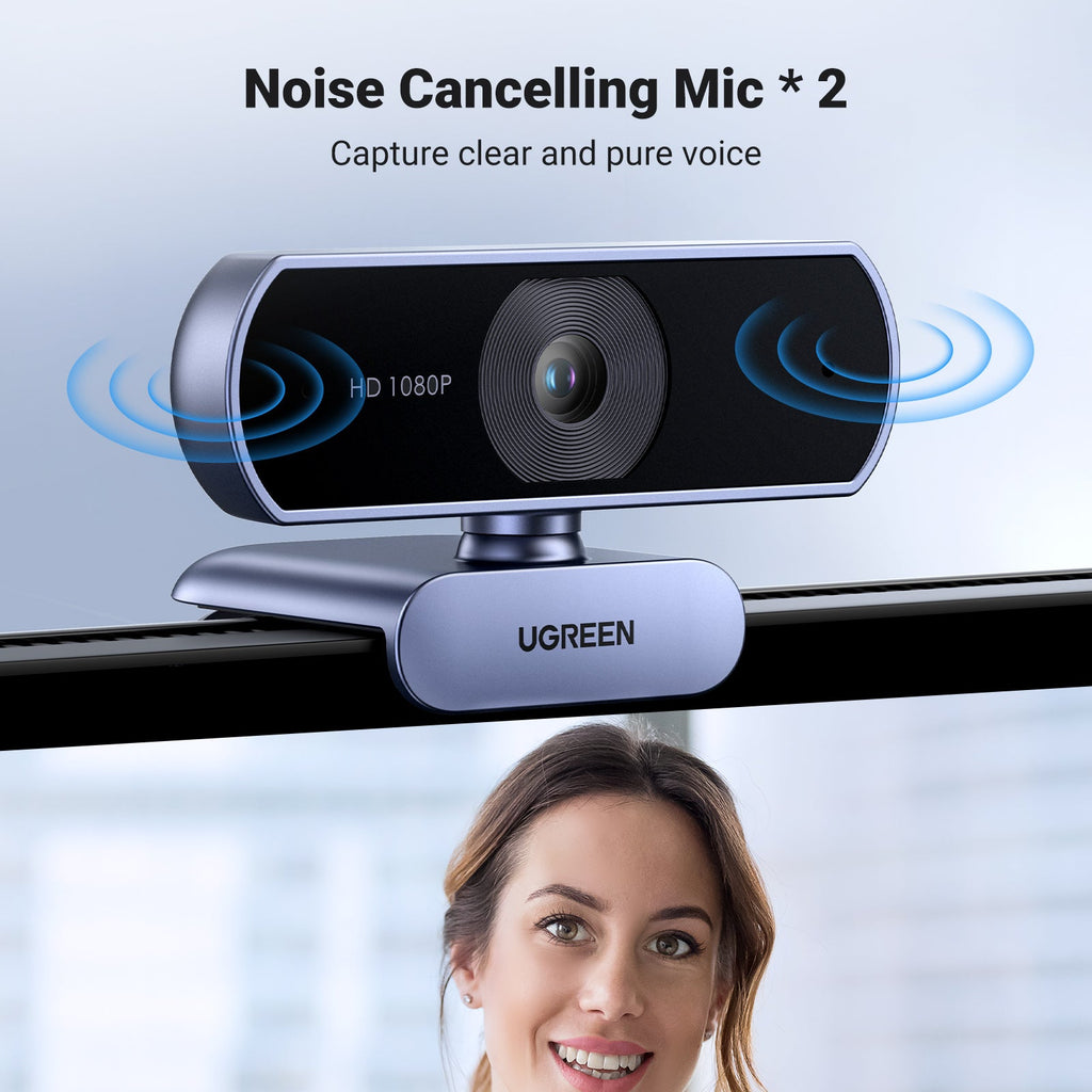 UGREEN Webcam, 1080P@30FPS Web Camera with 2 Noise Canceling Microphones, Plug and Play, Auto Light Correction, 85° View USB Video Webcam