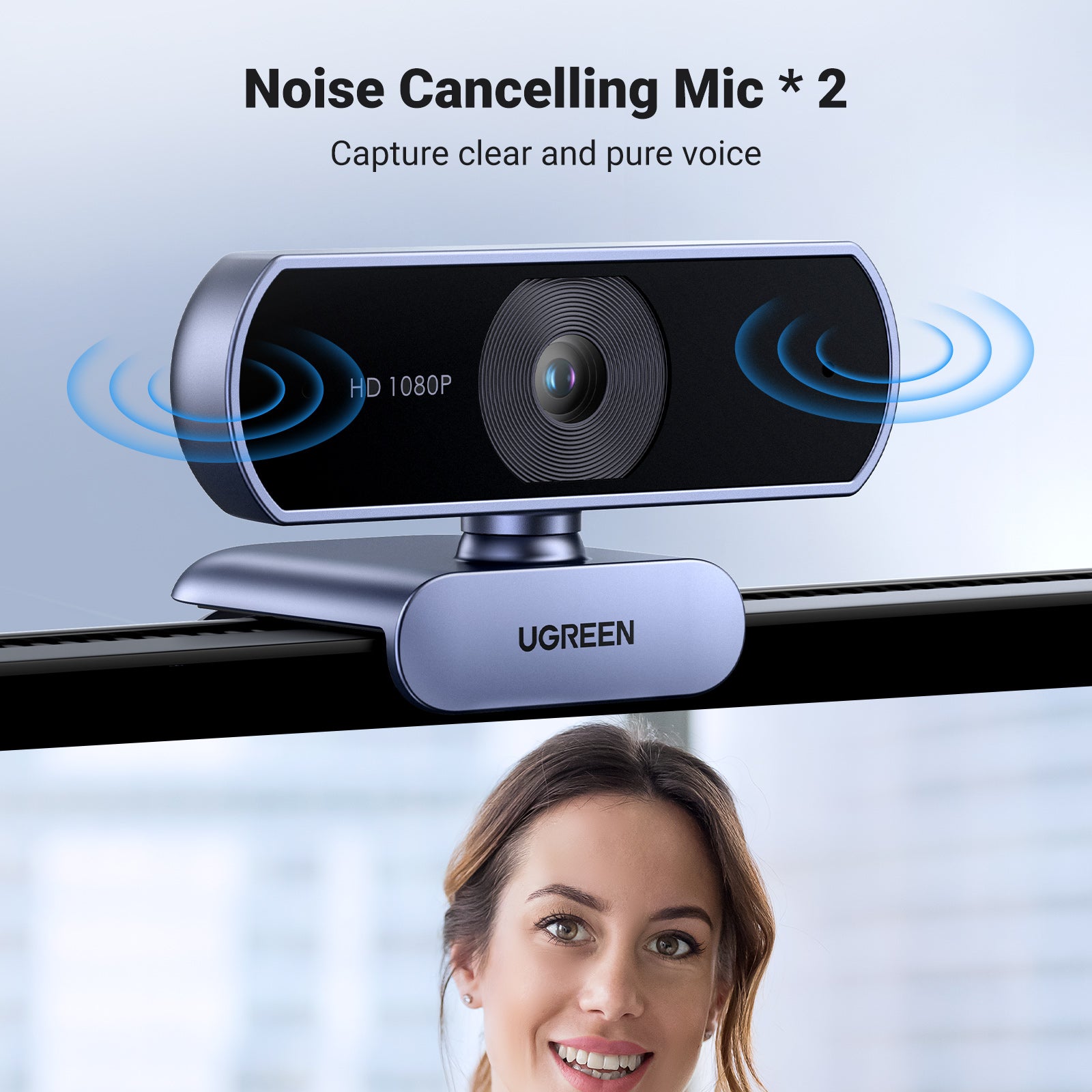 UGREEN Webcam, 1080P@30FPS Web Camera with 2 Noise Canceling Microphones, Plug and Play, Auto Light Correction, 85° View USB Video Webcam