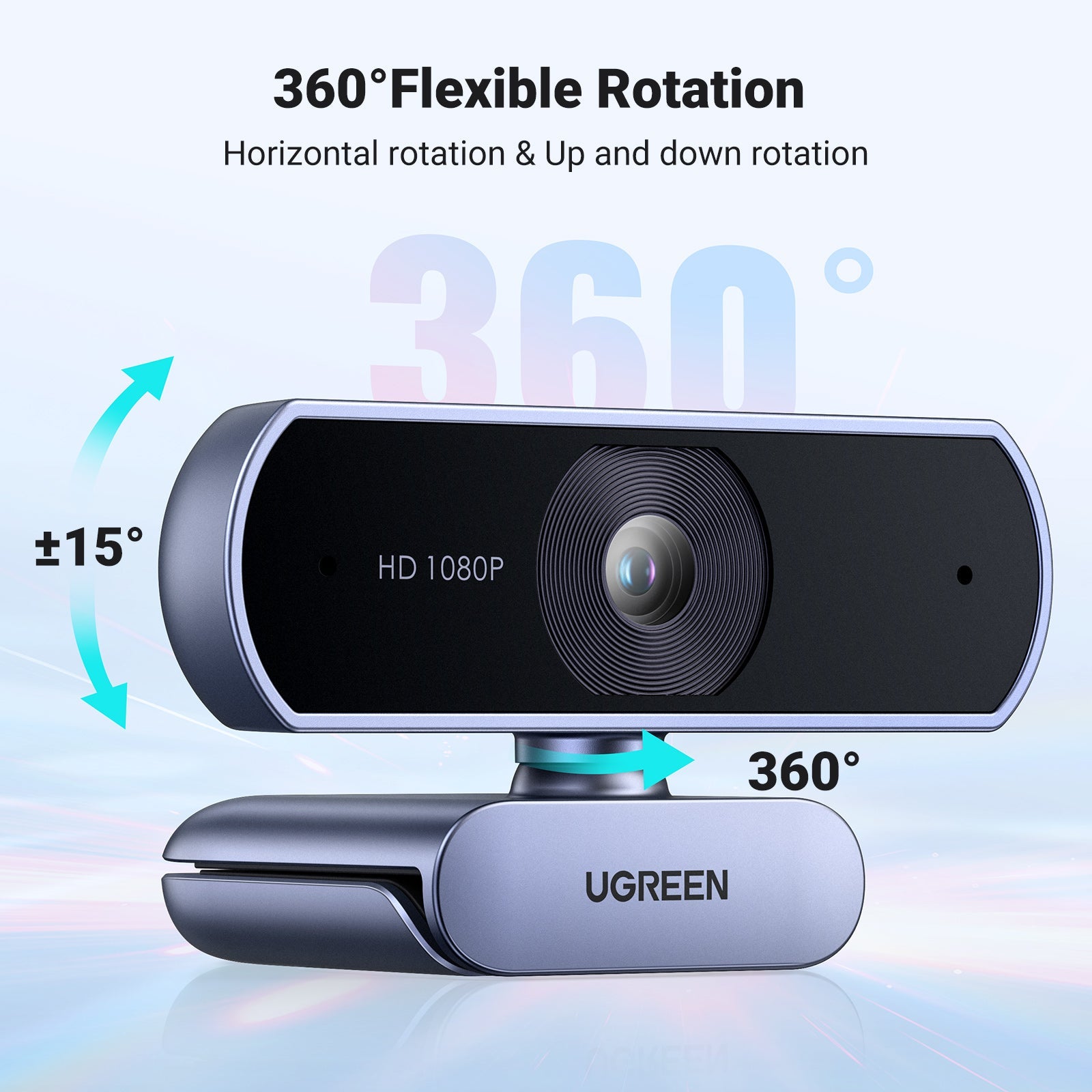 UGREEN Webcam, 1080P@30FPS Web Camera with 2 Noise Canceling Microphones, Plug and Play, Auto Light Correction, 85° View USB Video Webcam