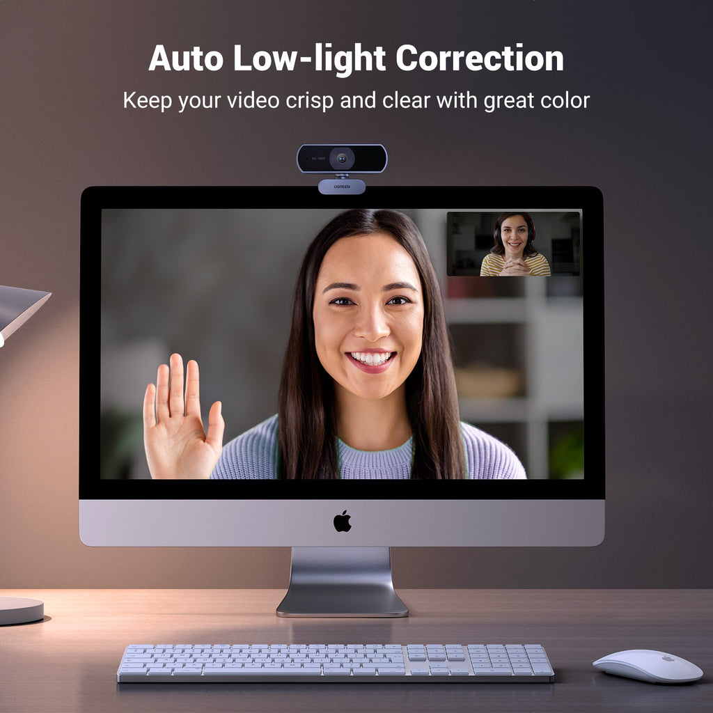 UGREEN Webcam, 1080P@30FPS Web Camera with 2 Noise Canceling Microphones, Plug and Play, Auto Light Correction, 85° View USB Video Webcam