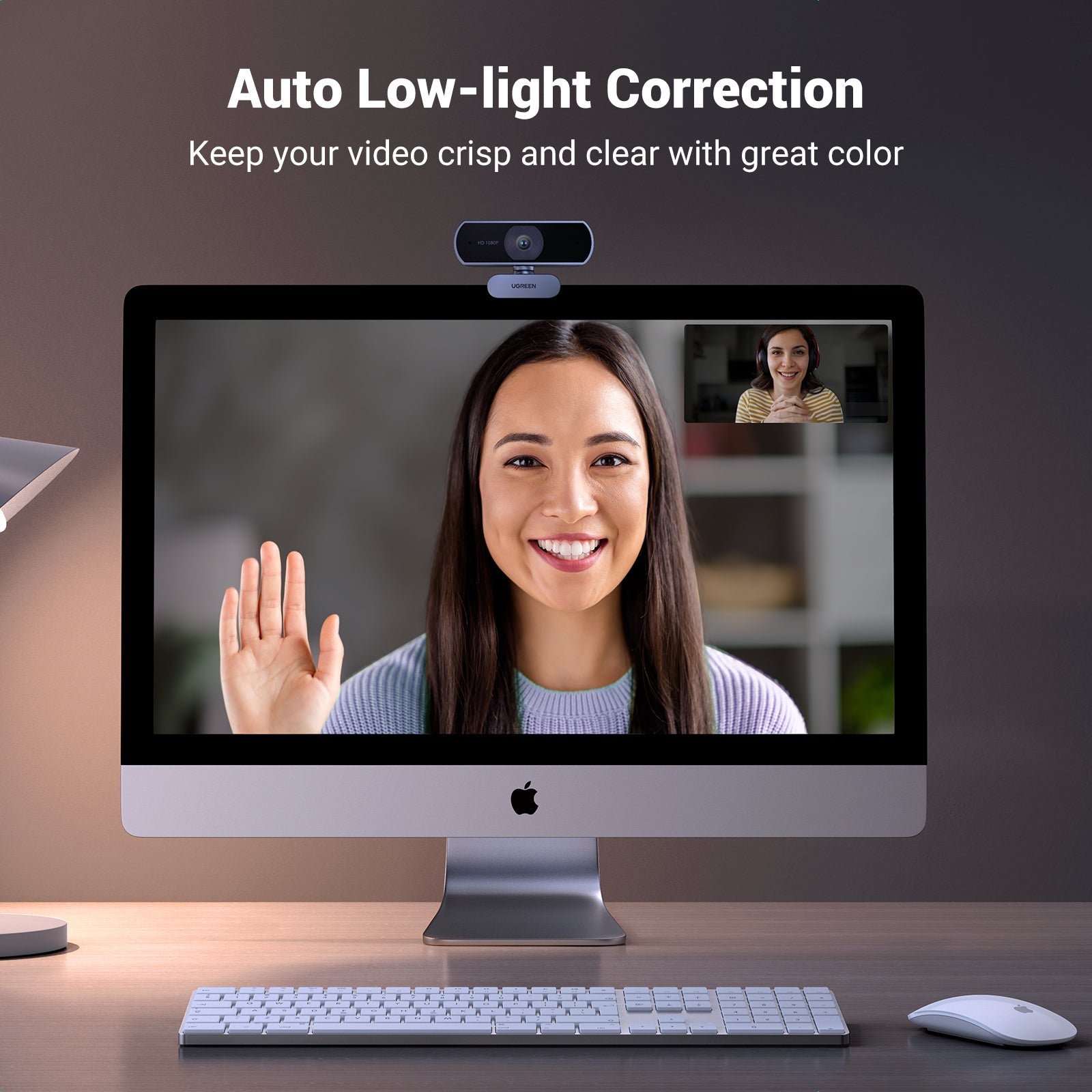 UGREEN Webcam, 1080P@30FPS Web Camera with 2 Noise Canceling Microphones, Plug and Play, Auto Light Correction, 85° View USB Video Webcam